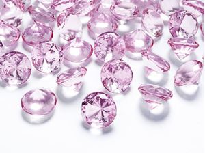Изображение Deko-Steine aus Acryl, hell pink, Diamant 20 mm, 10 Stück in PVC Blisterbeutel mit Euroloch
