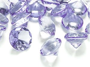 Изображение Deko-Steine aus Acryl, lila, Diamant 30 mm, 5 Stück in PVC Blisterbeutel mit Euroloch