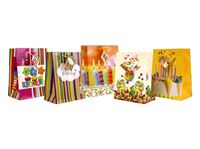 Resim Geschenkbeutel mittel (230 x 180 x 100 mm), mit farbigen Kordeln in 5 Designs Geburtstag