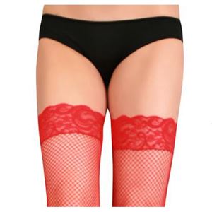 Image de Netzstrümpfe mit breitem Spitzenabschluss in Rot