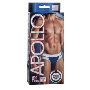 Afbeelding van Blau-weißer Jockstrap mit Penisring