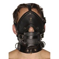 Afbeelding van Streng aussehender Premium-Maulkorb aus Leder mit Augenbinde und Knebel