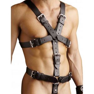 Picture of Körperharness aus Leder mit abnehmbarem Penisring