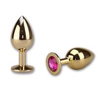 Bild von Buttplug aus Aluminium in Gold mit pinkfarbenem Kristall