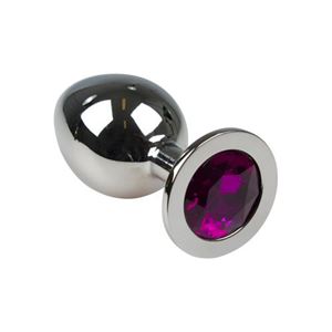 Bild von Silberner Buttplug mit violettem Kristall