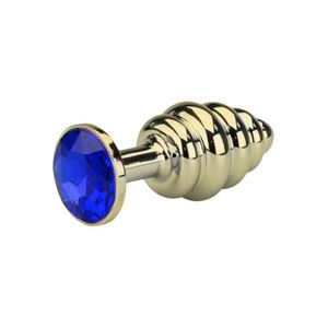 Εικόνα της Geriffelter Buttplug aus Aluminium in Gold ? Saphir