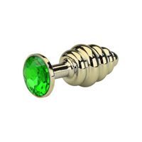 Εικόνα της Geriffelter goldener Buttplug aus Aluminium ? Smaragd