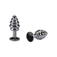Εικόνα της Geriffelter Buttplug aus Aluminium mit schwarzem Kristall