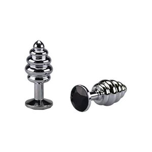 Image de Geriffelter Buttplug aus Aluminium mit schwarzem Kristall