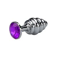 Εικόνα της Geriffelter Buttplug aus Aluminium mit violettem Kristall