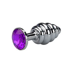 Εικόνα της Geriffelter Buttplug aus Aluminium mit violettem Kristall