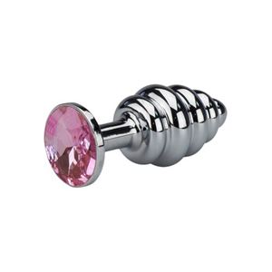 Εικόνα της Geriffelter Buttplug aus Aluminium mit pinkfarbenem Kristall