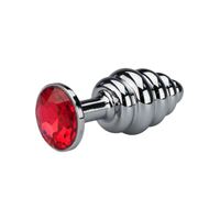 Εικόνα της Geriffelter Buttplug aus Aluminium mit Rubin