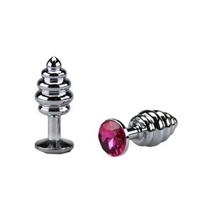Εικόνα της Geriffelter Buttplug aus Aluminium mit pinkfarbenem Kristall