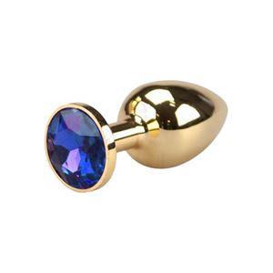 Bild von Glatter goldener Buttplug mit blauem Kristall