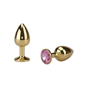 Εικόνα της Glatter goldener Buttplug mit rosafarbenem Kristall