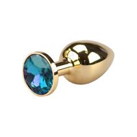 Bild von Glatter goldener Buttplug mit blauem Kristall