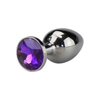 Bild von Glatter silberner Buttplug mit violettem Kristall