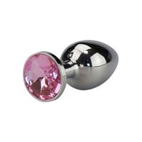 Bild von Glatter silberner Buttplug mit rosafarbenem Kristall