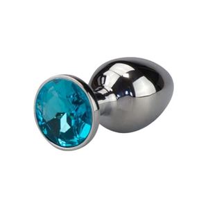 Picture of Glatter silberner Buttplug mit blauem Kristall