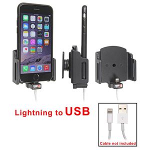 Resim Brodit Halter mit Kugelgelenk für  Apple iPhone 6, Verstellbar (seitlich), für Geräte mit Skins (Schutzhüllen), Achtung: Nur für die Aufnahme des abgebildeten Original Kabel (Apple MD818ZM/A mit Lightning Anschluss) vorgesehen!