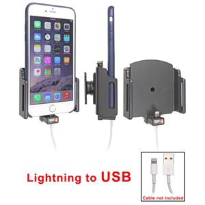 Resim Brodit Halter mit Kugelgelenk für  Apple iPhone 6 Plus, Verstellbar (seitlich), für Geräte mit Skins (Schutzhüllen), Achtung: Nur für die Aufnahme des abgebildeten Original Kabel (Apple MD818ZM/A mit Lightning Anschluss) vorgesehen!