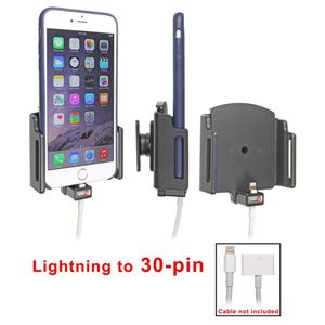 Resim Brodit Halter mit Kugelgelenk für  Apple iPhone 6 Plus , für Geräte mit dünnen Skins (Schutzhüllen), Achtung: Halter ist nur für die Aufnahme des abgebildeten Original Adapters (Apple MD824ZM/A 30-Pin-Dock auf Lightning Anschluss) vorgesehen!