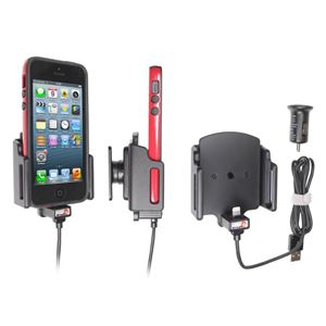 Picture of Brodit Halter Aktiv USB, 12V, für  Apple iPhone 5 / iPhone 5S, inkl. USB-Ladegerät, Verstellbar (seitlich), für Geräte mit größeren Skins (Schutzhüllen) - Maximale Maße: Breite 62-77 mm, Dicke: 6-10 mm, Ladekabel ist von Apple lizenziert!