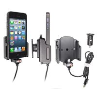 Picture of Brodit Halter Aktiv USB, 12V, für  Apple iPhone 5 / iPhone 5S, inkl. USB-Ladegerät, Verstellbar (seitlich), für Geräte mit dünnen Skins (Schutzhüllen) - Maximale Maße: Breite 59-63 mm, Dicke: 6-10 mm, Ladekabel ist von Apple lizenziert!