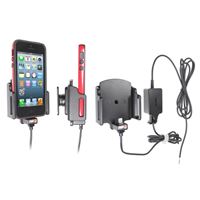 Resim Brodit Halter Aktiv, mit Festanschluss, 12/24V, für  Apple iPhone 5 / iPhone 5S, Verstellbar (seitlich), für Geräte mit größeren Skins (Schutzhüllen) - Maximale Maße: Breite 62-77 mm, Dicke: 6-10 mm, Ladekabel ist von Apple lizenziert!