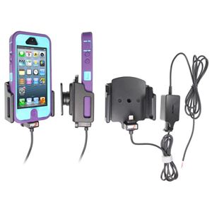 Immagine di Brodit Halter Aktiv, mit Festanschluss, 12/24V, für  Apple iPhone 5 / iPhone 5S, Verstellbar (seitlich), passend für Geräte mit Otterbox Defender Hülle! - Maximale Maße: Breite 62-77 mm, Dicke: 9-13 mm, Ladekabel ist von Apple lizenziert!