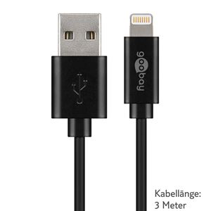 Изображение Goobay DatenkabelLightning auf USB für  Apple iPad 4 / iPad Air / iPad Air 2 / iPad Mini / iPad Mini 2 Retina / iPad Mini 3, BLACK, 3 Meter