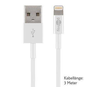 Resim Goobay DatenkabelLightning auf USB für  Apple iPad 4 / iPad Air / iPad Air 2 / iPad Mini / iPad Mini 2 Retina / iPad Mini 3, WHITE, 3 Meter