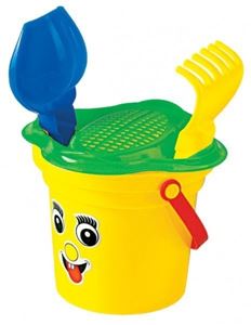 Bild von Eimer klein, Sieb-Blumen, Schaufel, Rechen H 18 cm