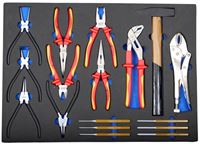 Resim Werkstattwageneinlage: Zangensortiment, Hammer, Splintentreiber, 17-tlg.