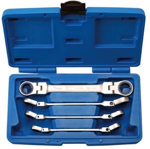 Bild von Doppelring - Ratschenschlüssel-Set 4-tlg., abwinkelbar, 10- 19 mm