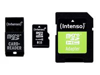 Изображение MicroSDHC 8GB Intenso CL10 +USB und SD Adapter Blister
