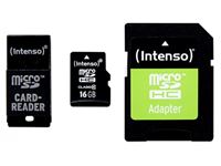 Afbeelding van MicroSDHC 16GB Intenso CL10 +USB und SD Adapter Blister