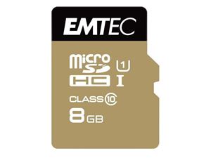 Obrazek MicroSDHC 8GB EMTEC +Adapter CL10 Gold+ UHS-I 85MB/s Blister