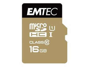 Afbeelding van MicroSDHC 16GB EMTEC +Adapter CL10 Gold+ UHS-I 85MB/s Blister