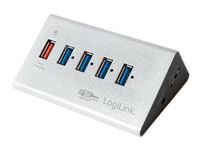 Изображение LogiLink USB 3.0 Hub 4 Port + 1x Schnell-Ladeport (silber)