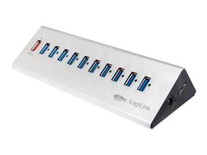 Изображение LogiLink USB 3.0 Hub 10 Port + 1x Schnell-Ladeport (silber)