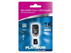 Resim MicroSDHC 16GB Platinum CL6 + USB Adapter Blister