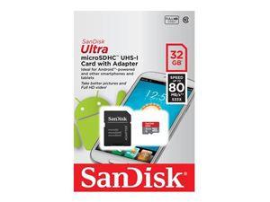 Resim MicroSDHC 32GB Sandisk Ultra CL10 UHS-1 80MB/s (533x) Retail