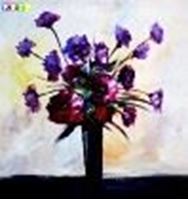 Εικόνα της Modern Abstrakt - Vase mit violetten Blumen x82089 100x100cm Ölbild handgemalt