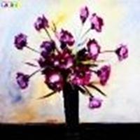 Εικόνα της Modern Abstrakt - Vase mit violetten Blumen x82092 100x100cm Ölbild handgemalt
