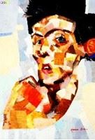 Afbeelding van Homage an Schiele - Selbstporträt mit gesenktem Kopf d83499 60x90cm abstraktes Ölbild handgemalt