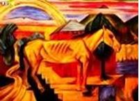 Resim Franz Marc - Langes gelbes Pferd i83355 80x110cm exzellentes Ölgemälde handgemalt Museumsqualität