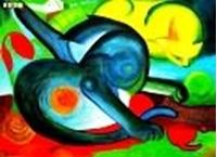 Afbeelding van Franz Marc - Zwei Katzen blau & gelb i83965 80x110cm abstraktes Ölbild