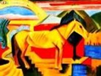 Image de Franz Marc - Langes gelbes Pferd k83987 90x120cm exzellentes Ölgemälde handgemalt